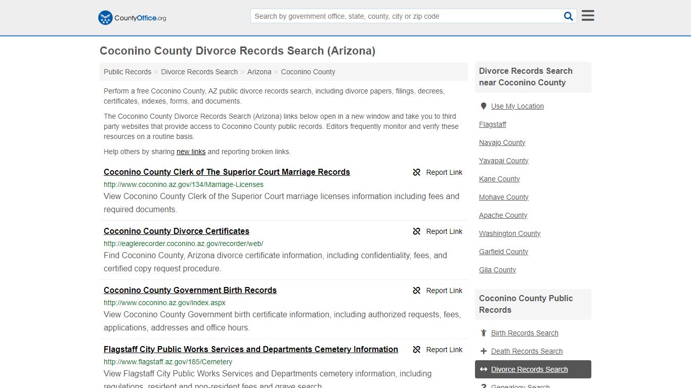 Coconino County Divorce Records Search (Arizona) - County Office